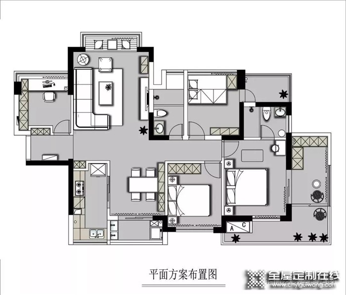 佰麗愛家定制藍色+胡桃木家具，這個四居室有點不一樣哦