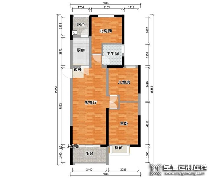 卡諾亞設(shè)計(jì)案例：80㎡的現(xiàn)代三房空間